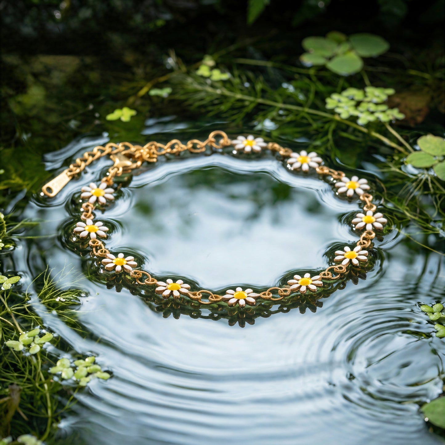 Sunward white and yellow daisy bracelet